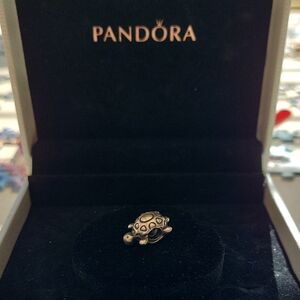 Pandora Retired Smiling Turtle Charm Bead In Sterling Silver